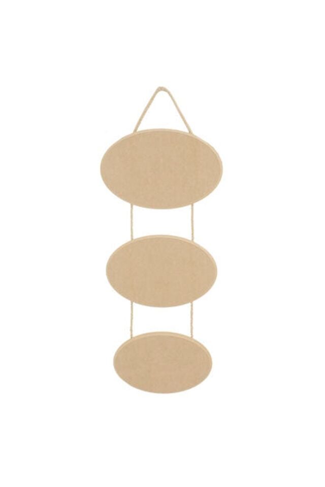 Ahşap Üçlü Oval Tabela İpli Pano – Boyanabilir MDF Duvar Dekoru