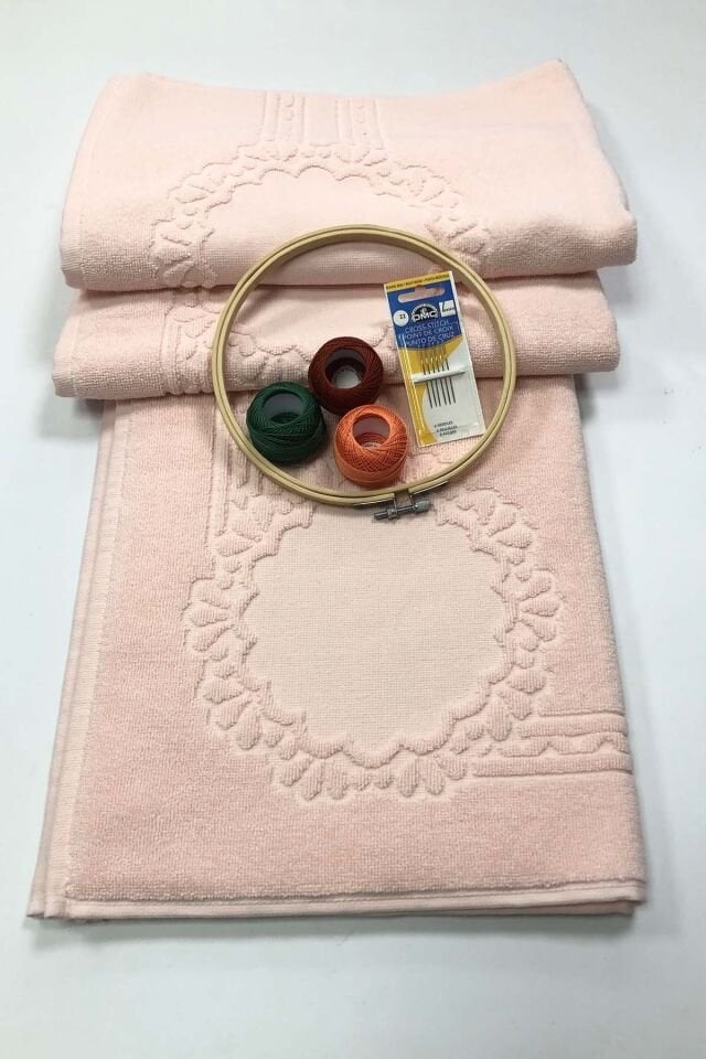 ETAMİN İŞLEMELİK BANYO PASPAS TAKIMI 3 LÜ