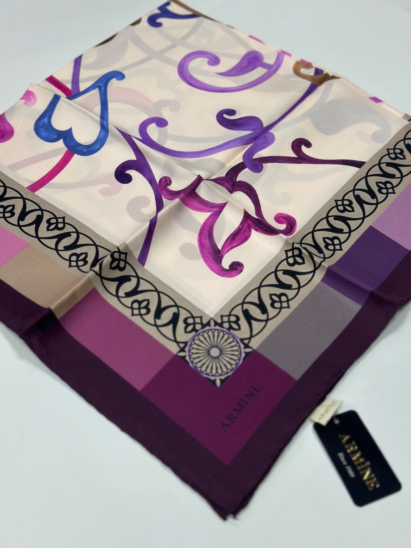 Armine Saf İpek Renkli Eşarp - 88x88 cm