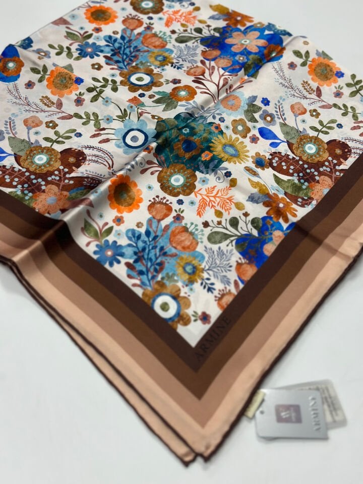 Armine Saf İpek Renkli Eşarp - 88x88 cm