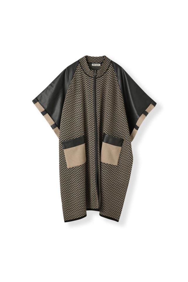 Kadın Kum Deri Detaylı Fermuarlı Panço