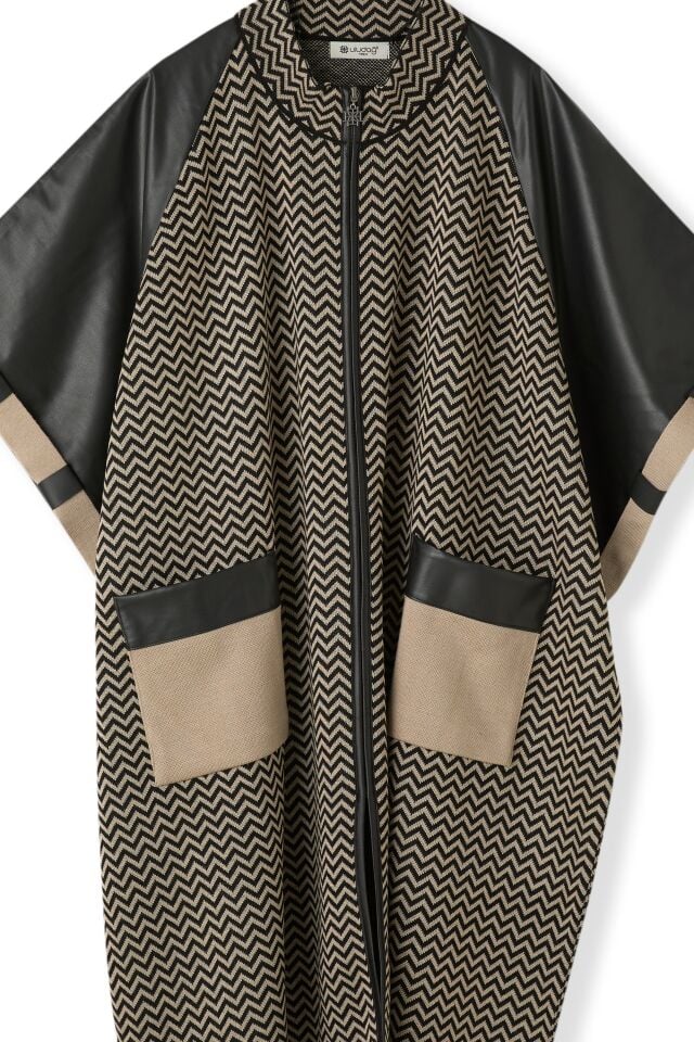 Kadın Kum Deri Detaylı Fermuarlı Panço