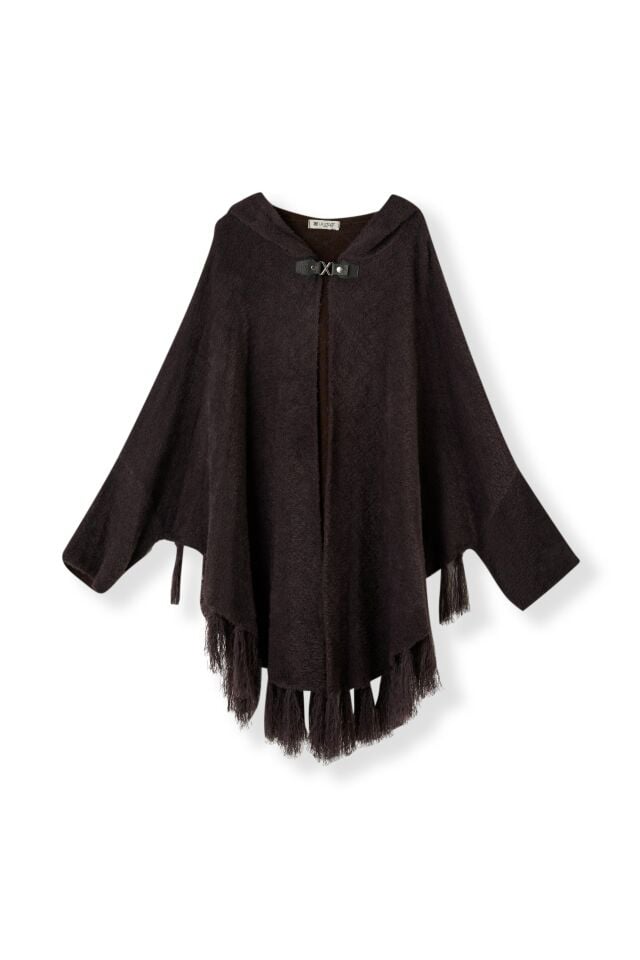 Kadın  Kapüşonlu Dokulu Panço