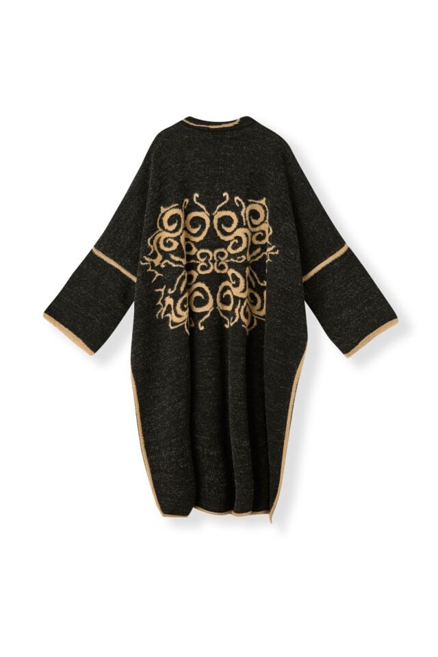 Kemik Siyah Vizon Düğmeli Yumuşak Dokulu Kepenek Kadın Panço