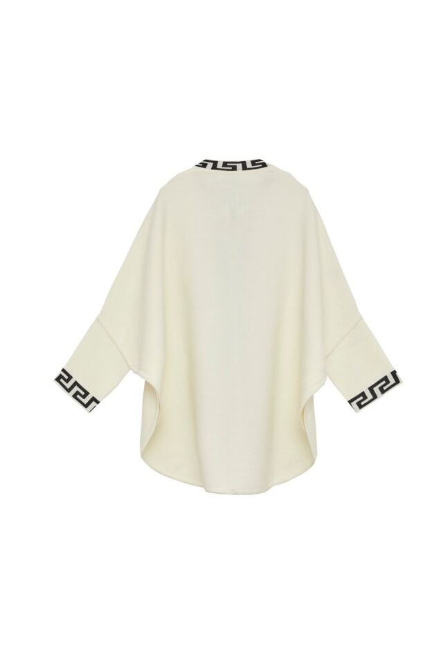 Kemik Geometrik Desenli Mevsimlik Kadın Panço