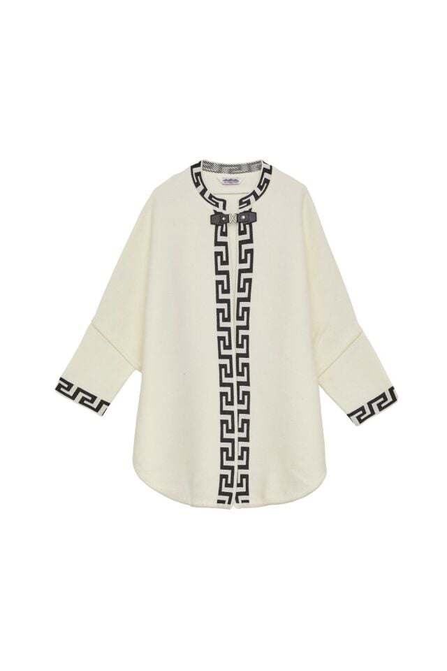 Kemik Geometrik Desenli Mevsimlik Kadın Panço