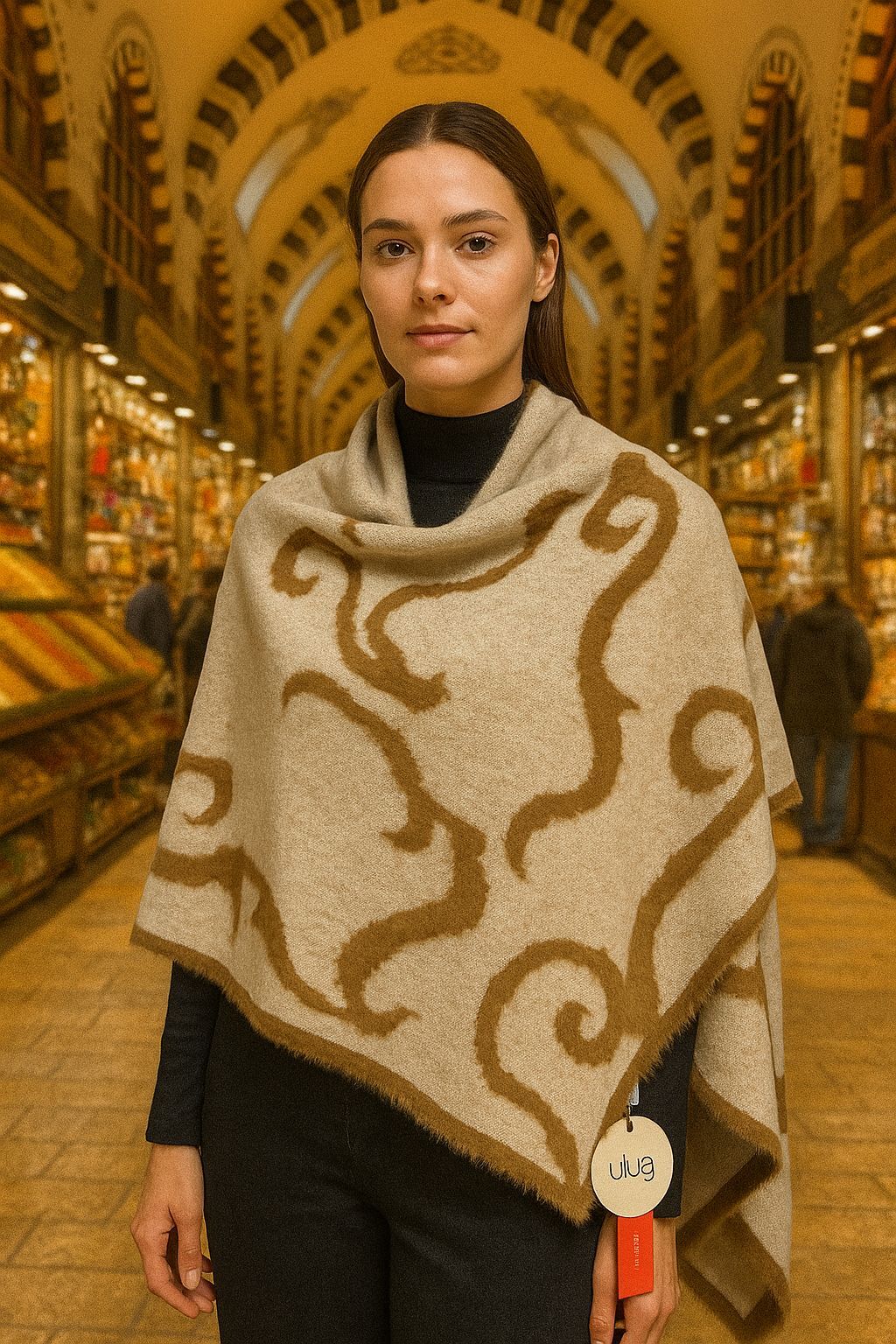 Kadın ekru Dokulu Omuz Şalı