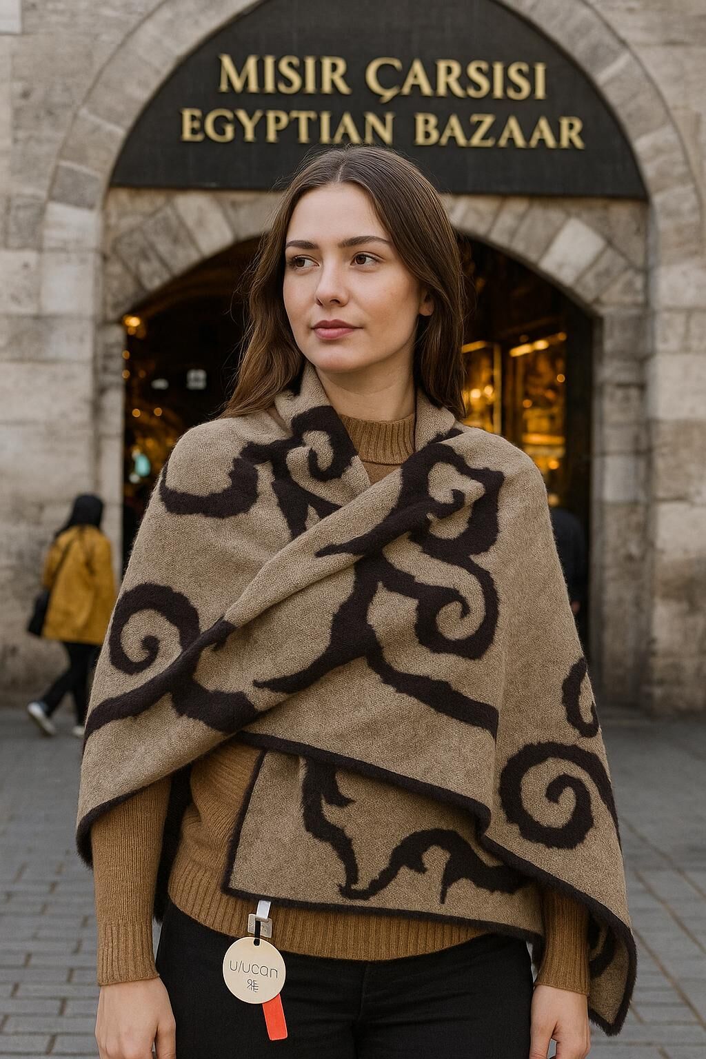 Kadın kahve Dokulu Omuz Şalı