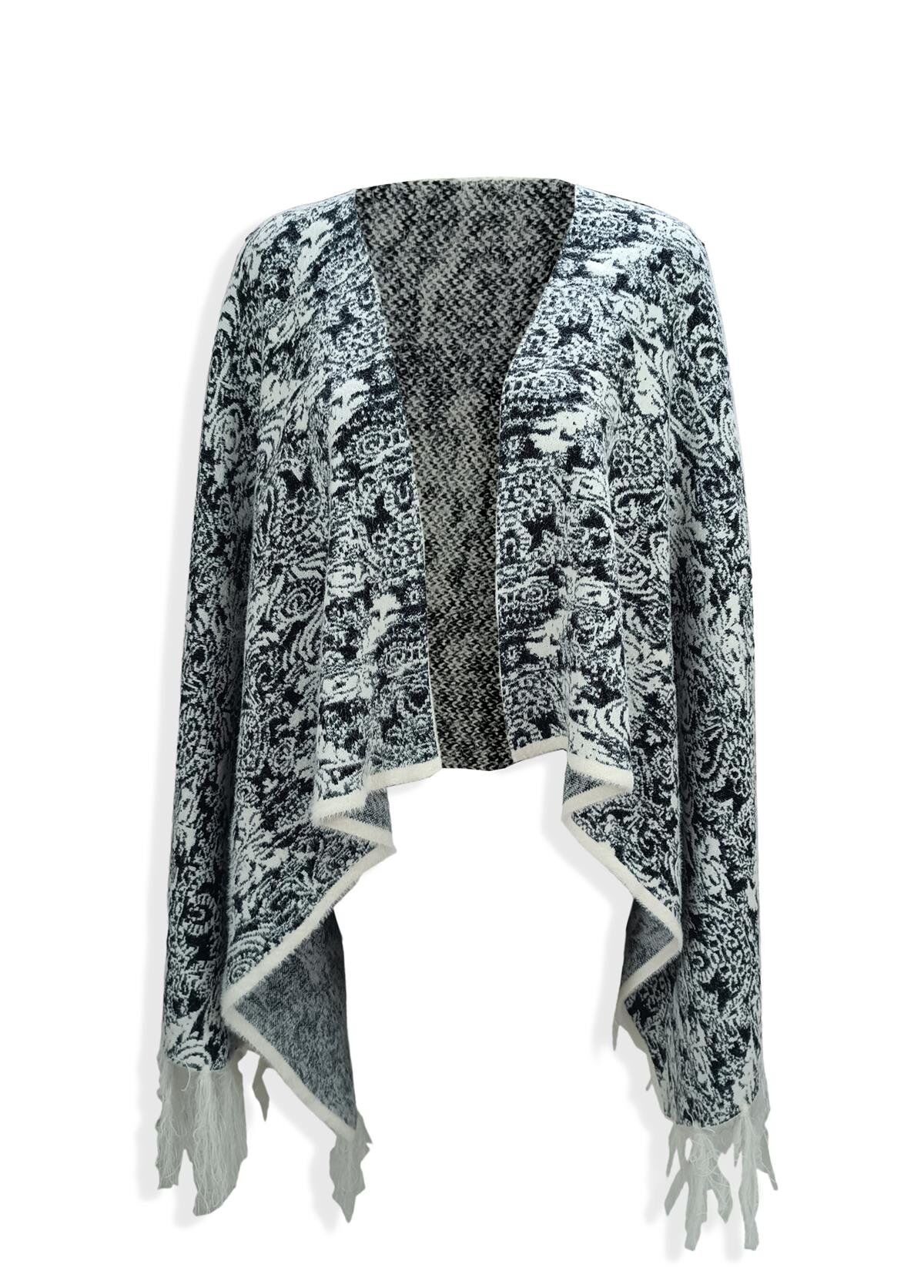 Kadın Kemik Dokuma Püsküllü Omuz Şalı