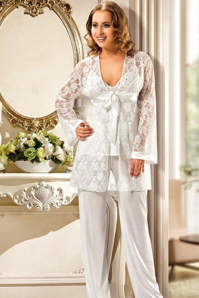 XSES 2160 Sabahlıklı 3'lü Lohusa Pijama Takımı